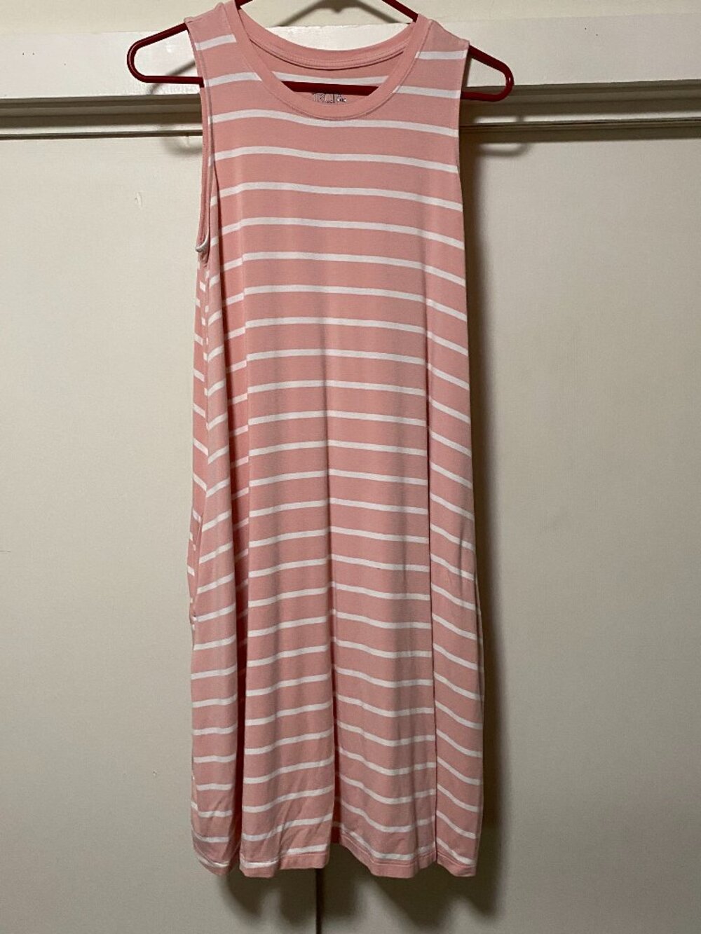 Time and Tru, sleeveless, mauve dress w/white stripes, size M